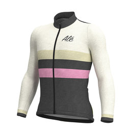 ALÉ Cyklistický dres s dlhým rukávom letný - VINTAGE SMR MERINO - biela/šedá