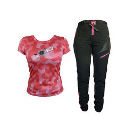 HAVEN Cyklistický MTB dres a nohavice - PEARL NEO LADY - ružová/čierna