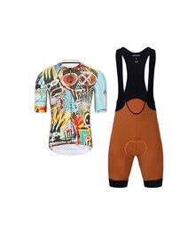 HOLOKOLO Cyklistický krátky dres a krátke nohavice - WILDLY II - svetlo modrá/viacfarebná/hnedá