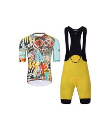 HOLOKOLO Cyklistický krátky dres a krátke nohavice - WILDLY II - žltá/svetlo modrá/viacfarebná