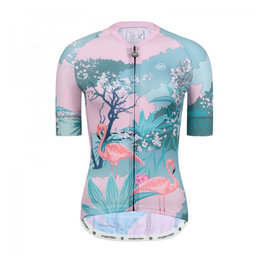 MONTON Cyklistický dres s krátkym rukávom - FLAMINGO LADY - ružová/biela