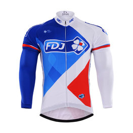 Cyklistický dres s dlhým rukávom zimný - FDJ 2017 WINTER - červená/modrá/biela