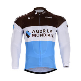 Cyklistický dres s dlhým rukávom zimný - AG2R 2018 WINTER - svetlo modrá/biela/hnedá
