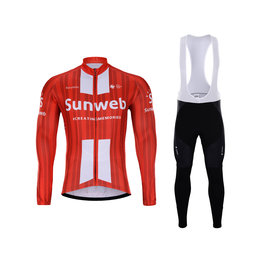BONAVELO Cyklistický zimný dres a nohavice - SUNWEB 2020 WINTER - červená/biela/čierna