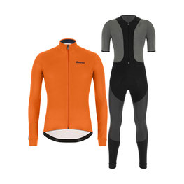 SANTINI Cyklistický zimný dres a nohavice - COLORE WINTER - šedá/čierna/oranžová