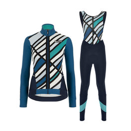 SANTINI Cyklistický zimný dres a nohavice - CORAL R. LADY WINTER - čierna/modrá