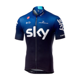 CASTELLI Cyklistický dres s krátkym rukávom - TEAM SKY FAN 2019  - čierna/modrá/biela